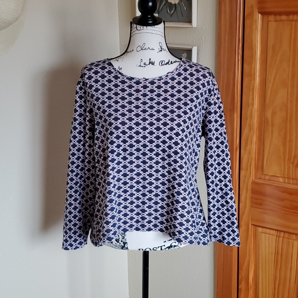 Charter Club Luxury 100% Pima Cotton Long Sleeve Top Blue Pink Size LARGE